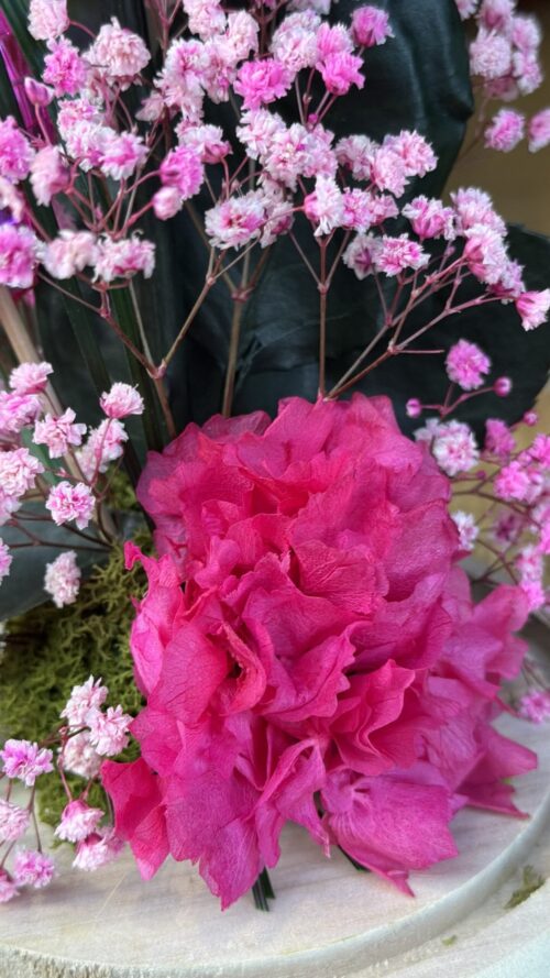 Cúpula de cristal con rosa preservada rosa