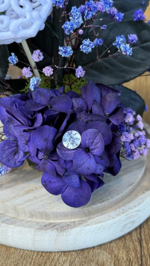 Cúpula de cristal con rosa preservada lila